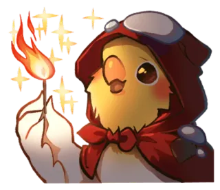 😍 oiseau, poussin, mignon, étincelle, feu, capuche, dessin animé, animé whatsapp sticker