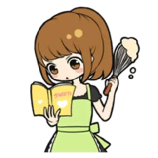📖 Sweet confeitaria, cozinha, fofo, anime, menina, doce, avental, kawaii whatsapp sticker