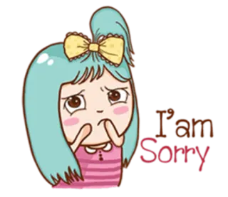 ☹ I am Sorry Cartoon, Entschuldigung, Verzeihung, Niedlich, Mädchen, Traurig, Reue, Emotional telegram sticker