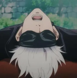 🙁 Gojo Satoru Jujutsu Kaisen 动漫, 五条悟, 咒术回战, 角色, 白发, 躺着 telegram sticker