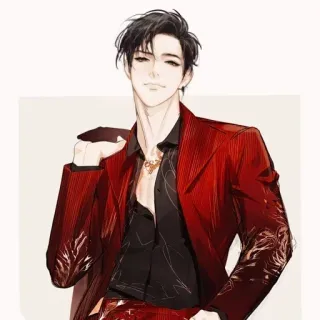 😒 man, suit, anime, cartoon, fashion, red suit telegram sticker