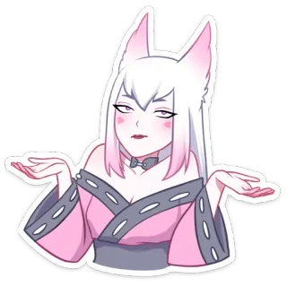 🤷‍♀ fox girl, anime, girl, sticker, white hair telegram sticker