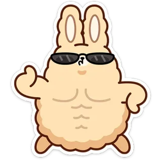 💪 卡通, 兔子, 动物, 太阳镜, 肌肉, 可爱 telegram sticker