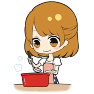 😄 cozinha, cozinha, mulher, desenho animado, comida, chef, avental whatsapp sticker