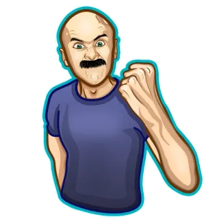 👊 Mann, wütend, Gesicht, Ausdruck, Geste, kahl, Schnurrbart telegram sticker