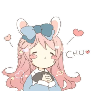😚 CHU милый, аниме, каваий, чиби, девушка, сердечки, заячьи ушки telegram sticker