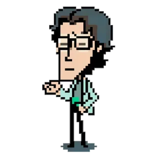 😑 pixel art, scientist, glasses, cartoon, character telegram sticker
