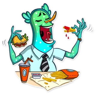 🍔 Мультфильм, Птица, Еда, Бургер, Картофель фри, Ест whatsapp sticker