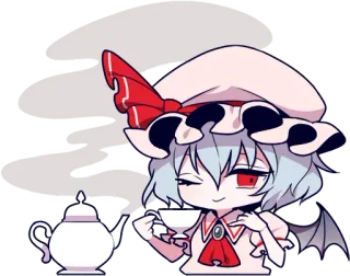 😌 Remilia Scarlet Touhou Project anime, touhou project, remilia scarlet, vampire, tea, cute, chibi telegram sticker