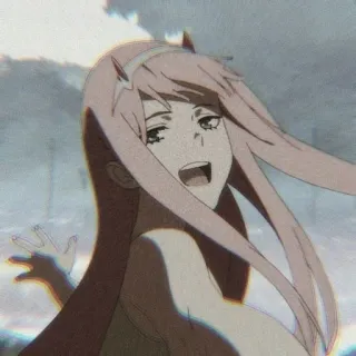 🌷 Zero Two Darling in the Franxx Anime, Zero Two, Darling in the Franxx, cabelo rosa, chifres, garota anime telegram sticker