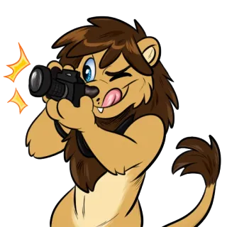 📸 león, peludo, dibujos animados, cámara, fotógrafo, animal telegram sticker