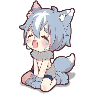 😢 Anime, Mangá, Chorando, Kawaii, Chibi, Lobo, Kemonomimi telegram sticker