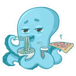 🍕 octopus, food, noodles, pizza, cartoon, cute, eating, seafood telegram sticker