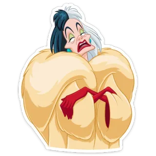 😞 Cruella de Vil 101 Dalmatians Cruella de Vil, Villano Disney, Personaje de dibujos animados, Moda, Dálmatas, Abrigo de piel whatsapp sticker