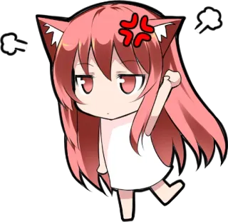 😤 Anime, Ragazza gatto, Arrabbiato, Chibi, Carino, Kawaii, Cartone animato, Capelli rosa whatsapp sticker
