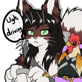 🚗 Ugh, driving driving, cartoon, funny, animal, cat, chicken telegram sticker