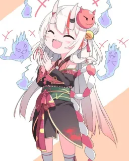 🤣 Anime, Fofo, Garota, Demônio, Chifres, Espíritos, Sorrindo, Ilustração, Kawaii telegram sticker