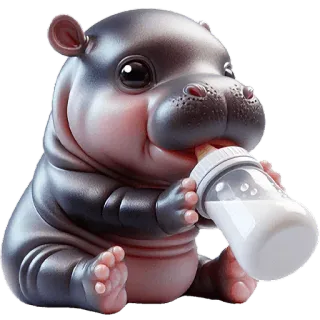 🥛 カバの赤ちゃん, カバ, 動物, 赤ちゃん, かわいい, 漫画, 牛乳, 哺乳瓶 whatsapp sticker