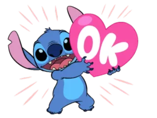 🆗 Stitch OK การ์ตูน, น่ารัก, หัวใจ, ตกลง whatsapp sticker