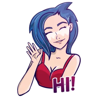 ✋ HI! 挨拶, 手を振る, 漫画, 女性, こんにちは, フレンドリー telegram sticker