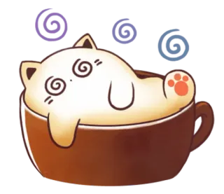 ☕ chat, café, tasse, dessin animé, kawaii, mignon, animal, boisson whatsapp sticker