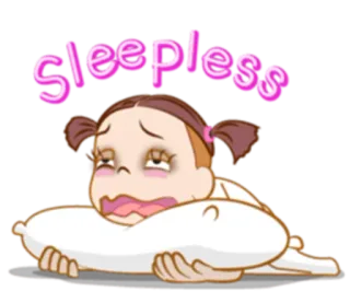 😖 Sleepless insomnio, cansado, dibujos animados, triste, noche, pijama, soñoliento telegram sticker