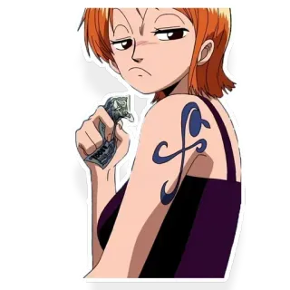 👀 Nami One Piece anime, cartoon, orange hair, money, tattoo telegram sticker