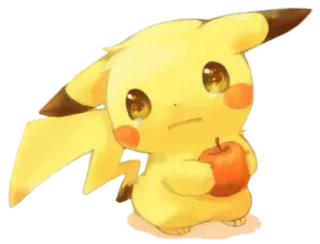 🍎 Pikachu Pokemon โปเกมอน, ปิกาจู, น่ารัก, แอปเปิล, สีเหลือง telegram sticker