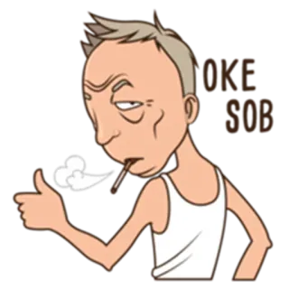 👍 OKE SOB homem, fumando, ofensivo, desenho animado, polegar para cima, cigarro whatsapp sticker