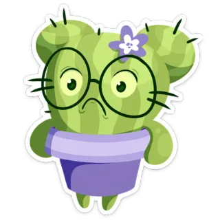 🙄 cacto, planta, flor, óculos, fofo, desenho animado whatsapp sticker