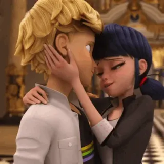 🗼 Adrien Agreste Miraculous Ladybug dessin animé, couple, câlin, amour, baiser, anime, romance whatsapp sticker