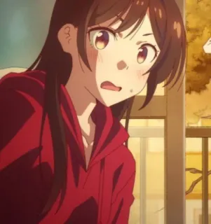😨 Chizuru Ichinose Rent-A-Girlfriend anime, woman, girl, character, red hoodie, Chizuru Ichinose, Rent-A-Girlfriend telegram sticker