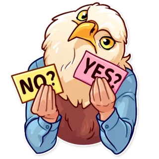 🤨 NO? YES? águia, decisões, sim, não, desenho animado telegram sticker