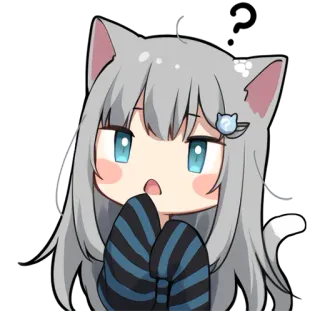 🤔 Аниме, Девушка-кошка, Каваий, Милый, Чиби, Наклейка whatsapp sticker