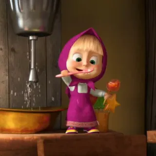 😄 Masha Masha and the Bear Мультфильм, Персонаж, Милый, Девочка, Чистка зубов telegram sticker
