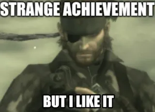 🤜 Solid Snake Metal Gear Solid STRANGE ACHIEVEMENT
BUT I LIKE IT jeu vidéo, soldat, succès, serpent, mème telegram sticker