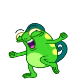 😛 rã, desenho animado, dançando, engraçado, camaleão, verde, fofo telegram sticker
