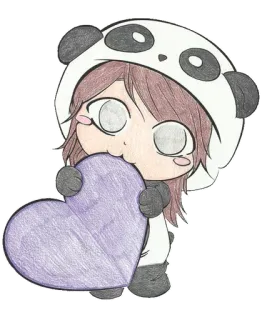 🐼 panda, heart, cute, kawaii, girl, cartoon, chibi whatsapp sticker