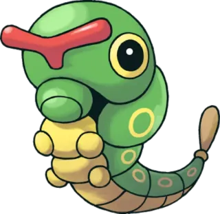 🔵 Caterpie Pokemon chenille, Pokémon, vert, insecte, jeu, jeu vidéo, animé, dessin animé telegram sticker