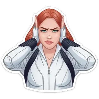 😕 Black Widow Black Widow, Natasha Romanoff, Marvel, Superhéroe, Mujer, Personaje, Orejas cubiertas telegram sticker