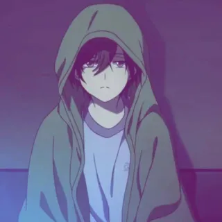 🕸 Anime, Bluza z kapturem, Smutny, Młodzież, Postać telegram sticker
