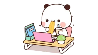 🍩 Panda, Cartoon, Laptop, Süß, Snack, Getränk, Buch, Arbeit, Schreibtisch telegram sticker