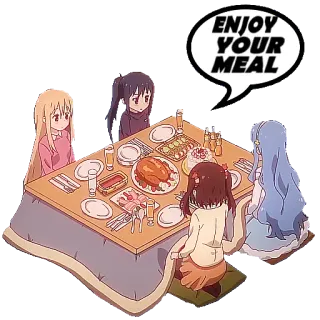 🍝 ENJOY YOUR MEAL animé, repas, amis, nourriture, table, dessin animé whatsapp sticker