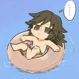 🌊 Giyu Tomioka Demon Slayer อนิเมะ, กิยู โทมิโอกะ, ดาบพิฆาตอสูร, จิบิ, ห่วงยาง, สระว่ายน้ำ telegram sticker