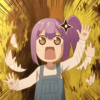 ❌ anime, przestraszona, zszokowana, kreskówka, dziewczyna, shuriken, zaskoczona telegram sticker
