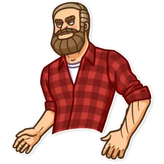 😎 pria, jenggot, penebang kayu, kartun, karakter, flanel, ramah telegram sticker
