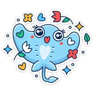 🤩 스티커, 가오리, 귀여운, 만화, 동물, 바다 생물, 하트, 꽃 telegram sticker
