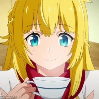 ⛓ anime, vrouw, meisje, blond, thee, lachend, portret telegram sticker