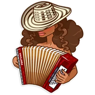😑 FORTUNA woman, hat, accordion, music, instrument, cartoon, traditional hat telegram sticker