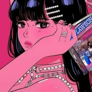🍭 LAWSON anime, girl, pink, Lawson, Japanese convenience store, drawing, illustration telegram sticker